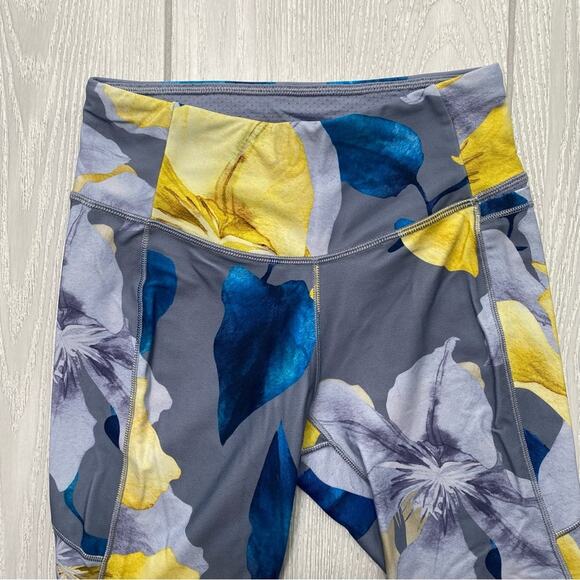 Calia Energize Gray Yellow Teal Floral Compression 7/8 Leggings Size XS X-Small - Picture 3 of 8